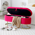 Storage Bench Bedroom Bench, Velvet Oval Upholstered End of Bed Bench with Golden Metal Legs, 50 Storage Ottoman Bench