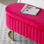 Storage Bench Bedroom Bench, Velvet Oval Upholstered End of Bed Bench with Golden Metal Legs, 50 Storage Ottoman Bench