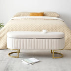 Storage Bench Bedroom Bench, Velvet Oval Upholstered End of Bed Bench with Golden Metal Legs, 50 Storage Ottoman Bench