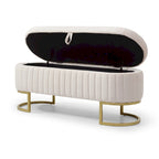 Storage Bench Bedroom Bench, Velvet Oval Upholstered End of Bed Bench with Golden Metal Legs, 50 Storage Ottoman Bench
