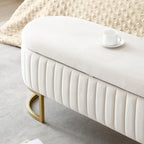 Storage Bench Bedroom Bench, Velvet Oval Upholstered End of Bed Bench with Golden Metal Legs, 50 Storage Ottoman Bench